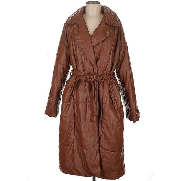 Avec Les Filles Faux Leather Long Puffer Coat Jacket Size Medium - Picture 1 of 6